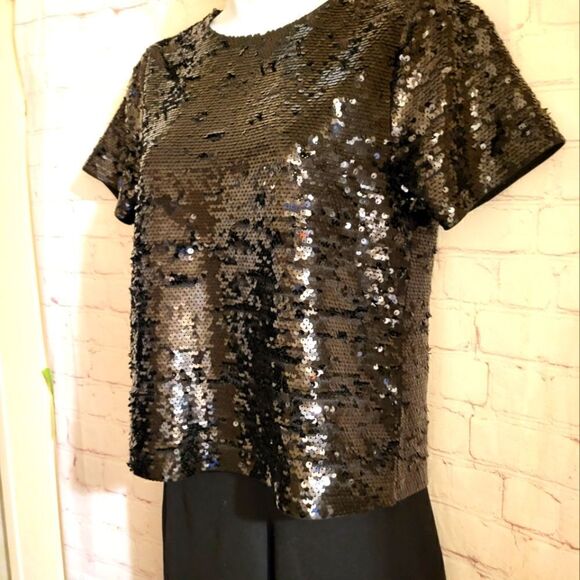 NWT Michael Kors Black Sequin Short Sleeve T-Shirt Style Top sz.XS MSRP $140 - Picture 4 of 9